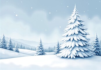 Digital Illustration of Snow-Covered Evergreen Trees in a Winter Landscape