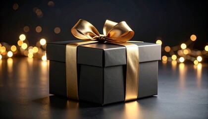 Elegant Black and Gold Gift Box Displayed in a Classy Dark Environment
