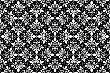 Flower geometric pattern. Seamless vector background. White and black ornament.