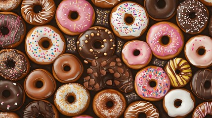 Donuts Seamless Pattern Sweet Yummy Bakery