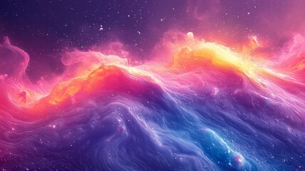 Obraz premium Vibrant cosmic waves of pink and orange swirl through a starry backdrop, creating a mesmerizing visual experience perfect for digital art and space-themed projects.