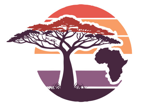 Modern flat baobab tree silhouette logo design