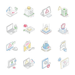 Download premium isometric outline collection showing cybersecurity icons