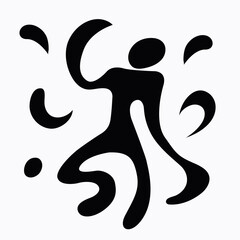 Abstract black-and-white illustration of a dancing figure in motion, created with flowing shapes and minimalist style.