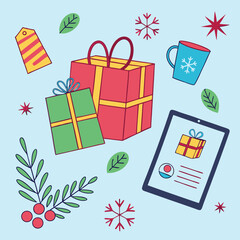 Festive christmas gifts online shopping tablet presents winter holiday season