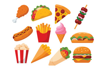 Delicious Fast Food Icons A Collection of Tasty Treats and Junk Food Graphics