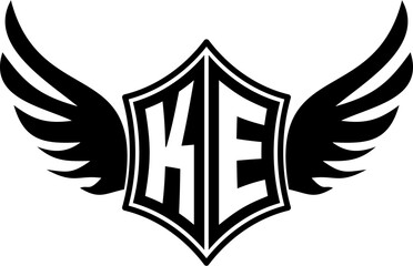 KE logo emblem with winged and shield template