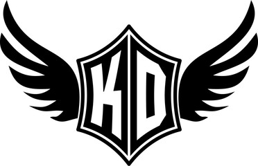 KD logo emblem with winged and shield template