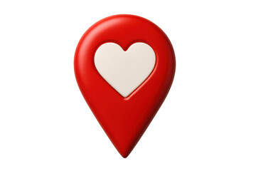 Fototapeta premium 3d rendering of a red location pin featuring a white heart, symbolizing love, dating, romance, and special places, isolated on transparent background
