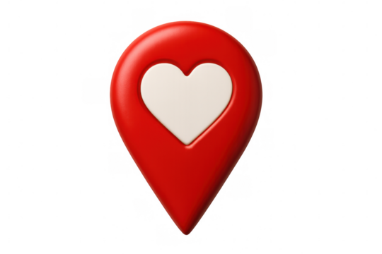 3d rendering of a red location pin featuring a white heart, symbolizing love, dating, romance, and special places, isolated on transparent background - Powered by Adobe