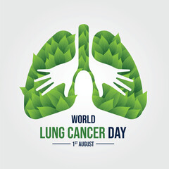 World Lung cancer day Green lung and hands shape with leaves texture vector design