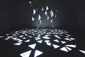 A black void filled with broken light patterns, symbolizing the uncertainty and the elusive nature of truth in conceptual thought