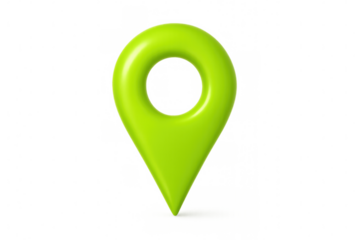 Green location pin 3d rendered against transparent backdrop, marking precise geographical coordinate or point of destination