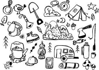 hand drawn set for camping