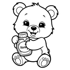 Happy Baby Bear Holding a Jar of Honey with a Big Smile
