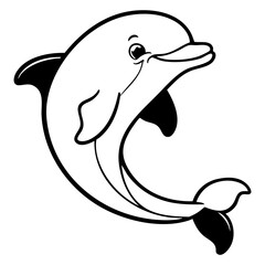 Smiling Cartoon Dolphin Jumping Happily Out of the Water