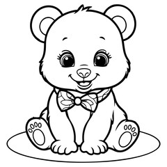 Cute Bear Cub Sitting with Bow Tie Coloring Page