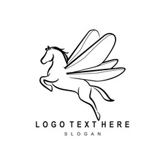 Line art illustration of a Pegasus horse for a logo design