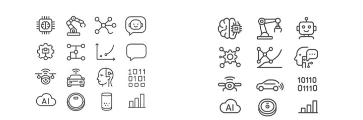 Icons representing artificial intelligence and automation technologies in modern industry and research applications