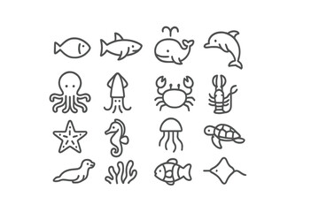 Collection of ocean animal illustrations featuring diverse marine life forms and unique designs for education or art