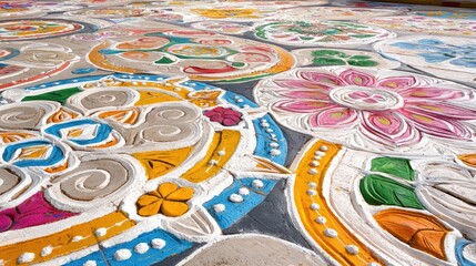 Colorful Rangoli Art on a Festival Celebration Floor Design