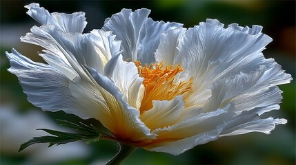 the image showcases a large, elegant bloom in full view. its prominent petals are mostly white and delicately textured