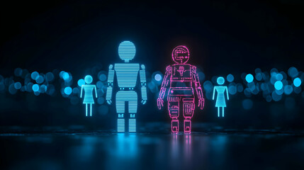 Neon Glowing Pixelated Family Figures