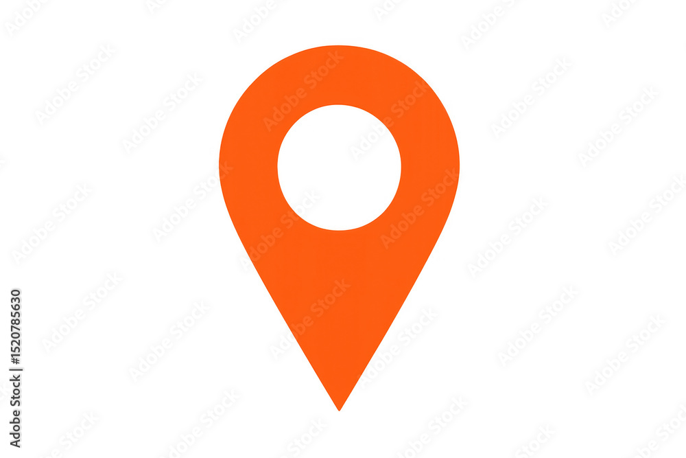 Poster orange map pointer marking specific geographical location, pinpointing exact spot against transparen