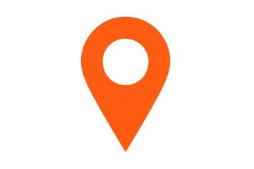Orange map pointer marking specific geographical location, pinpointing exact spot against transparent backdrop