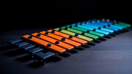 Colorful Rainbow Xylophone On Dark Background