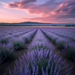 Tranquil Lavender Haven Sunset Over Endless Fields