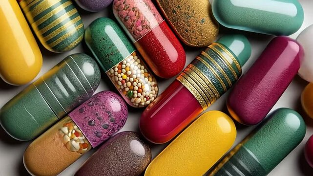 Animation of many medicines and pills lying around
