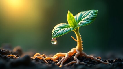 Seedling growing plant with water drop nature growth and new life concept