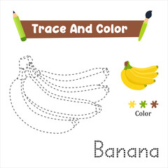 Handwriting Practice. Trace And Color The Banana Which Is Perfect. Vector Illustration
