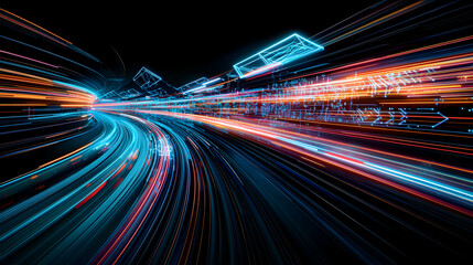Abstract Night City Lights Motion Blurred Speed