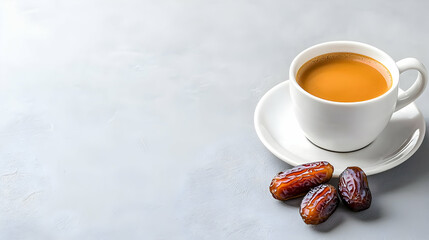 White Coffee Cup With Dates On Gray Background