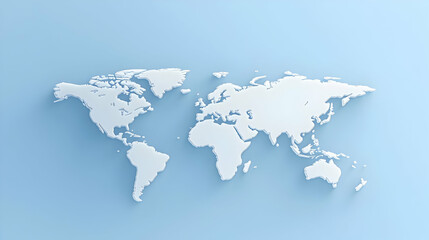 Detailed 3D World Map On Light Blue Background