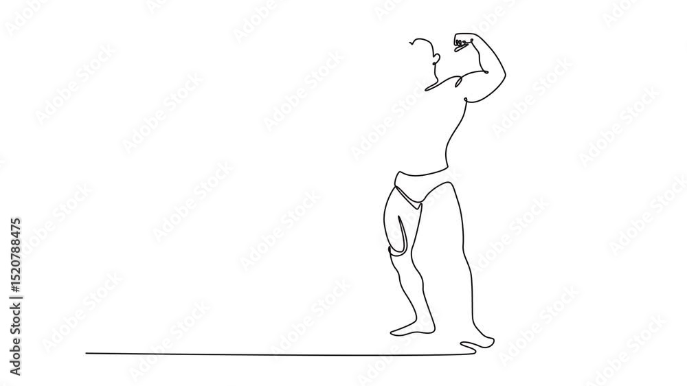Aufkleber animated self drawing of continuous line draw professional male athlete in front double biceps pose 