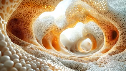 Abstract organic forms with soft textures and warm hues, creating a mesmerizing underwater-like atmosphere for creative and commercial use.