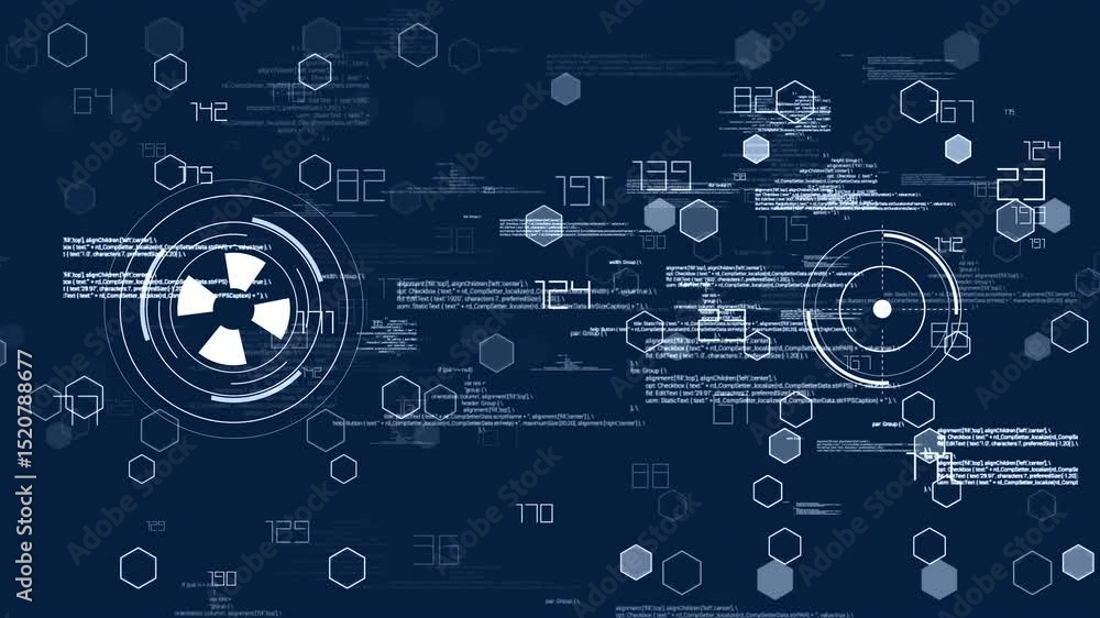 Aufkleber futuristic digital interface with code and geometric shapes