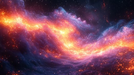 Vibrant cosmic nebula with swirling orange and purple hues, evoking a sense of wonder and exploration in the vast universe.