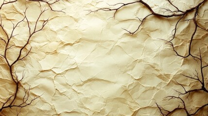 Textured vintage paper background with delicate, dark branches, perfect for creative projects, invitations, or artistic presentations.