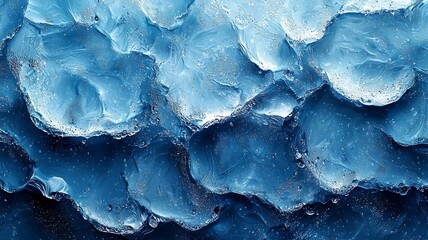 Close-up of textured ice formations in vibrant blue hues, capturing the beauty of natures frozen artistry for winter-themed designs.
