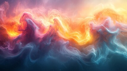Vibrant Abstract Swirls: A mesmerizing blend of fiery oranges and cool blues, evoking a sense of movement and energy in a dreamy cosmic landscape.