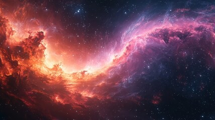 Vibrant cosmic nebula swirling in deep space, showcasing stunning colors of pink and orange, perfect for science fiction and space-themed projects.