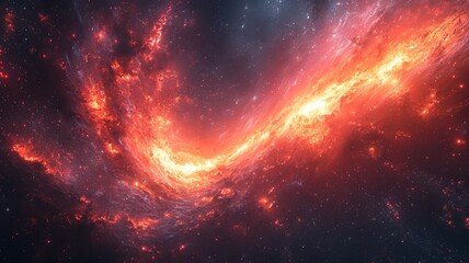 Vibrant cosmic swirl of fiery reds and oranges against a starry backdrop, evoking the mysteries of the universe and inspiring awe in any creative project.