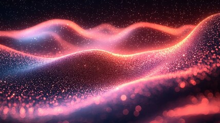 Abstract glowing waves of vibrant pink and blue light, creating a mesmerizing visual landscape perfect for technology and digital art themes.