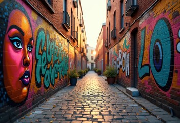 Fototapeta premium vibrant street art murals brick walls urban aesthetics colorful urban culture expression creativity artwork, design, paint, vibrancy, style, graphics, city