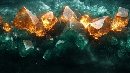 Vibrant crystal formations with glowing orange highlights against a dark, textured background, perfect for fantasy or gemstone-themed projects.