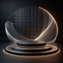 Elegant black product podium with geometric backdrop